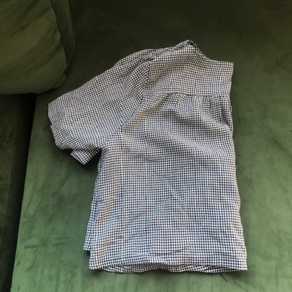 Whimsy and row front tie cropped collarless gingham cardigan